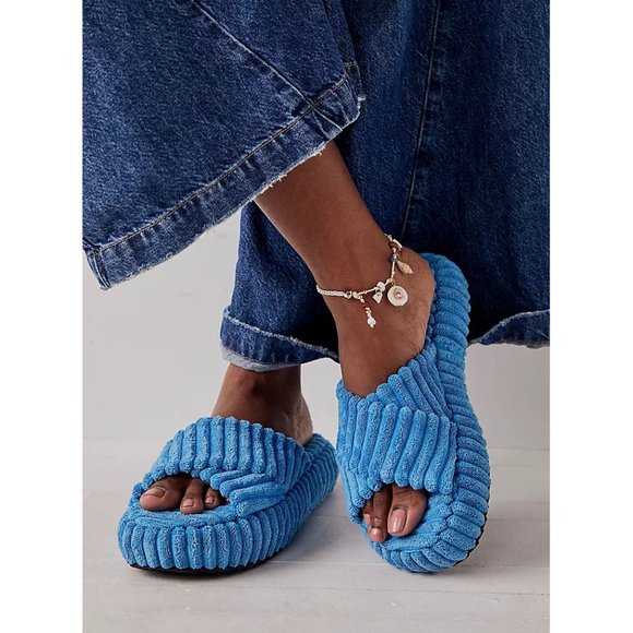 Free People Shoes - FREE PEOPLE Two Days In Ibiza Terry Slides / Cerulean Blue